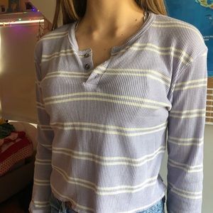 purple and white long sleeve top with buttons